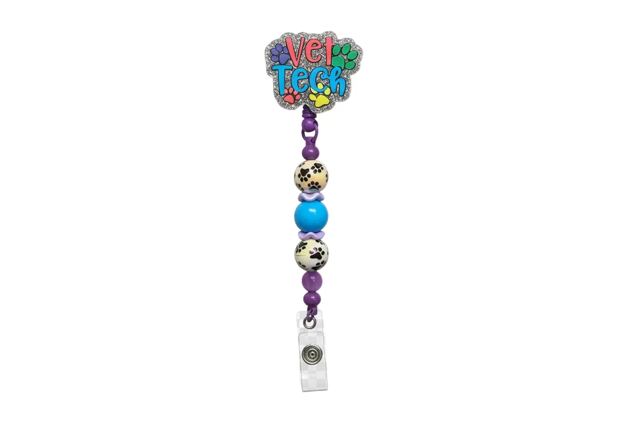 Veterinary Technician Beaded Badge Reel
