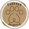Circular sticker with paw print and text 'Furever Misfits' on a purple background