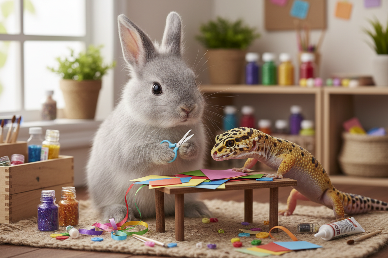 gray rabbit and leopard gecko crafting